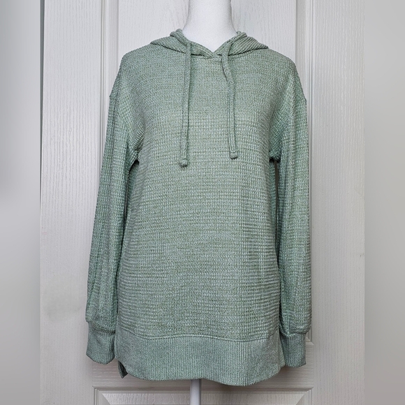 SO Cozy Waffle Knit Tunic Hoodie Sweater XS SEAFOAM TEAL SAGE LIGHT GREEN - Picture 1 of 9